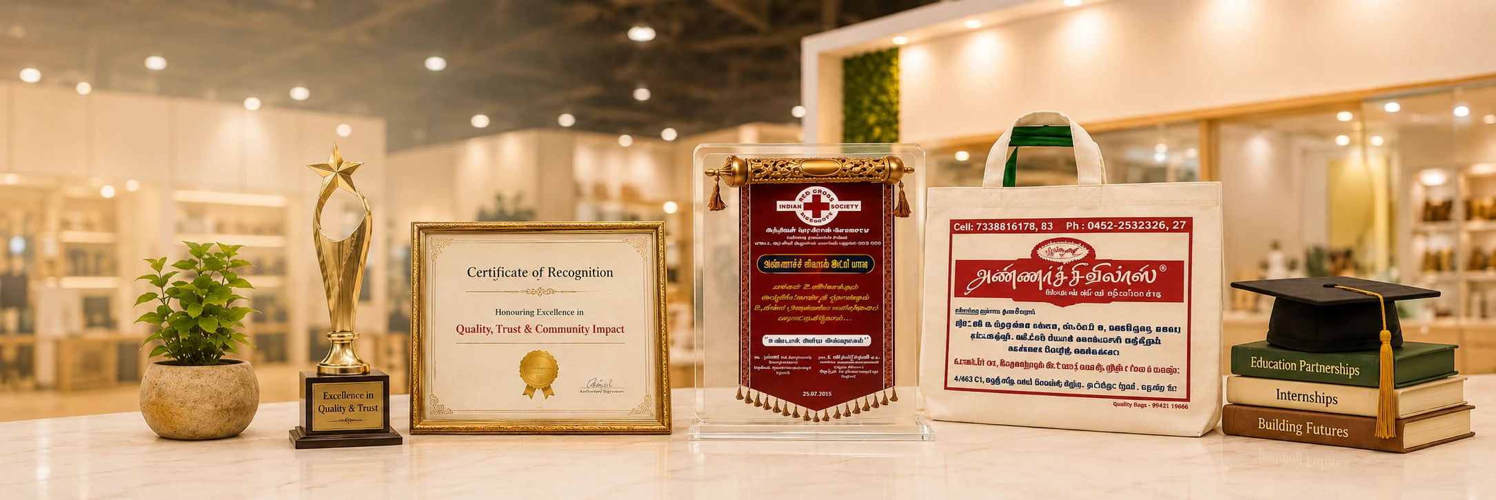 Awards and certificates of Annachi Vilash, best idly batter in Madurai